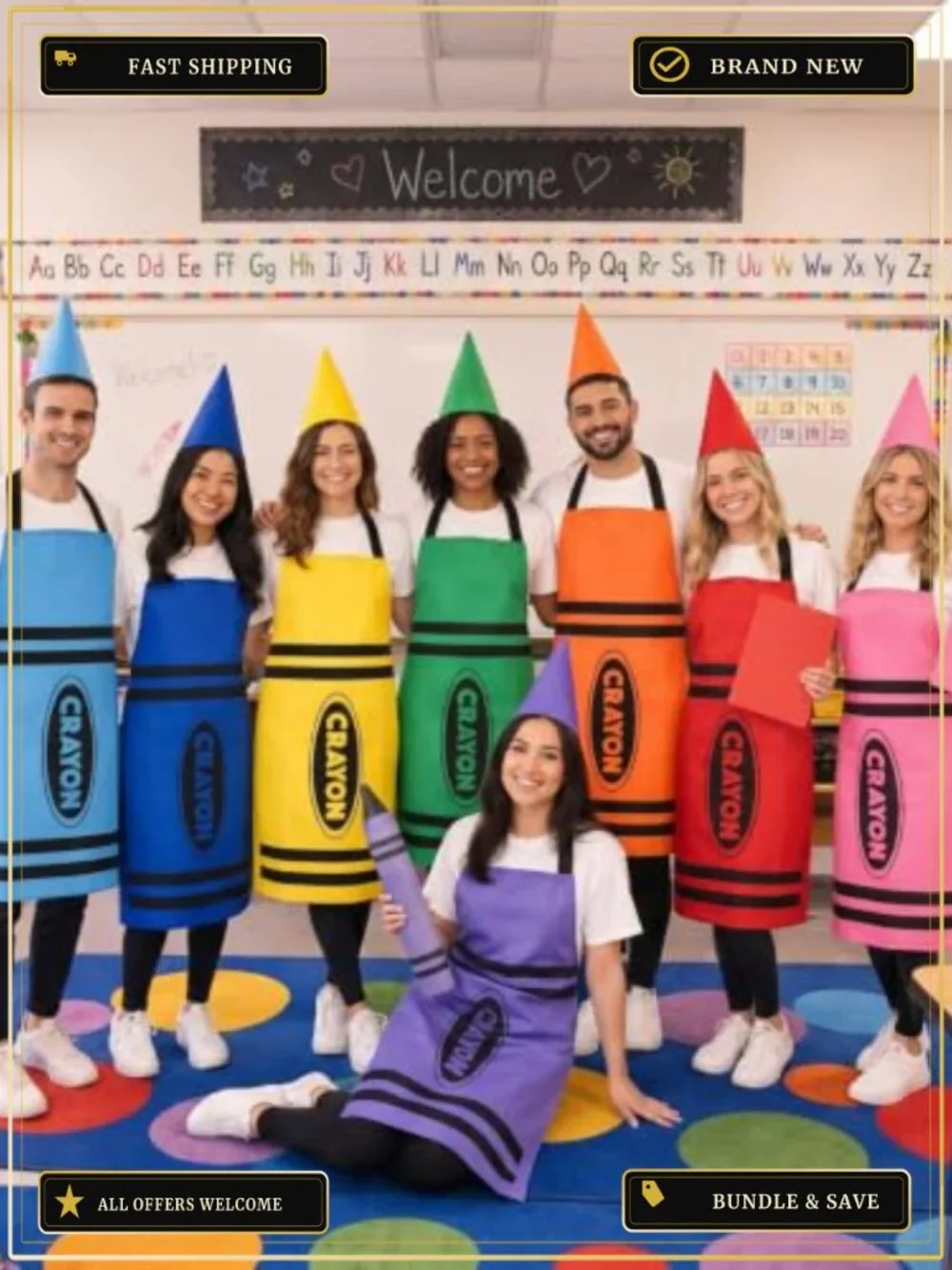 Mepase Crayon Costume Apron Cone Hat Set Adult Halloween